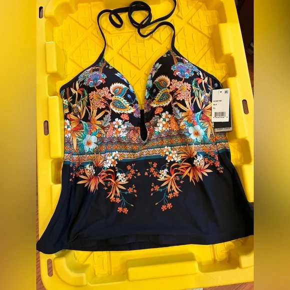 Kenneth Cole Tahiti Floral Halter Padded Tankini Top Size XL NWT - Picture 9 of 14